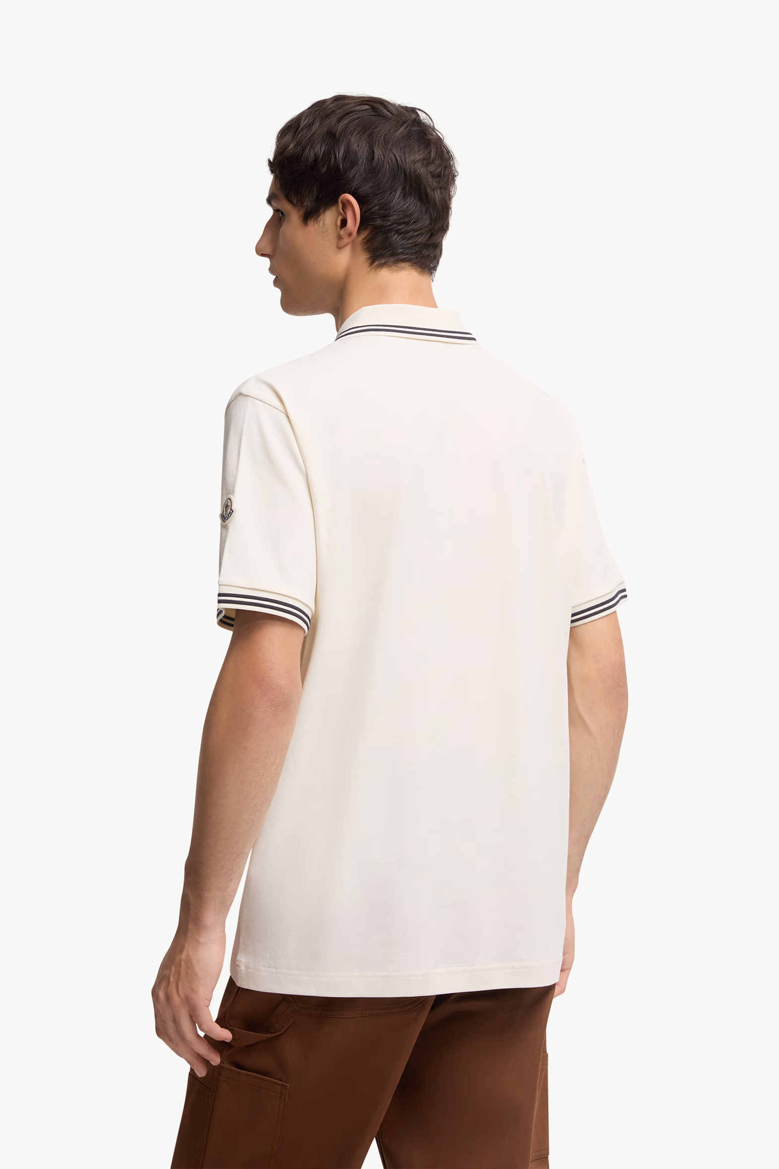 Embroidered Logo Cotton Piquet Polo Shirt Men White Ivory Moncler 5